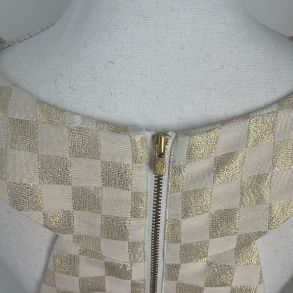Lilly Pulitzer Jepson Metallic Gold Cream Checkered High Neck Mini Dress - Picture 8 of 10
